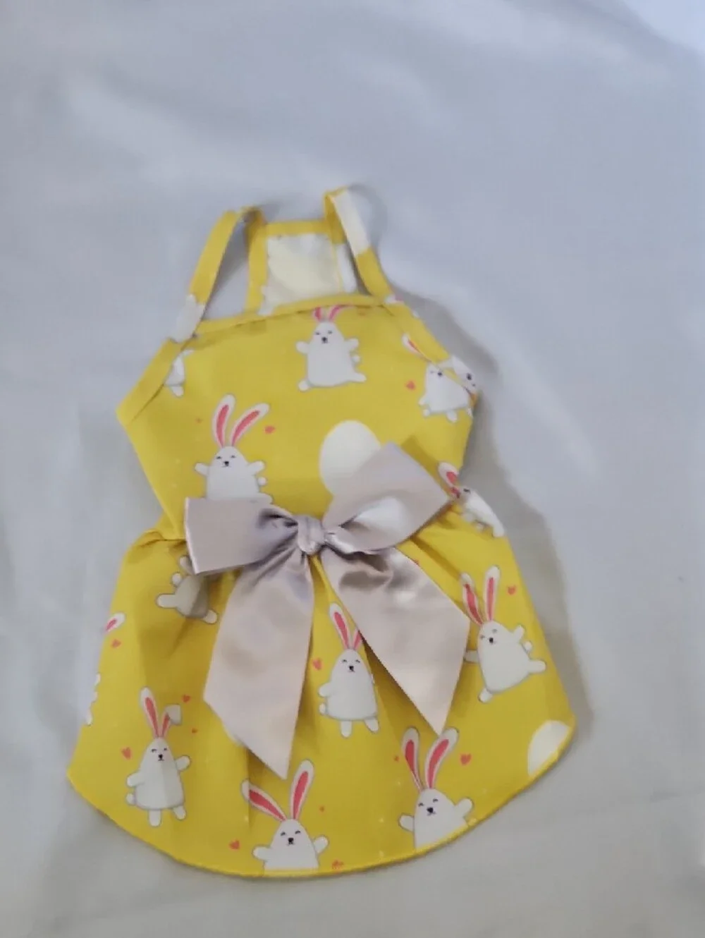 Source Unknown Yellow Bunny Print Dog Dress with Silver Bow